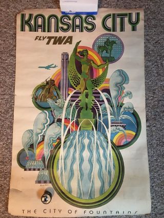 Older Twa Large Travel Poster To Kansas City - David Klein Artwork 4 - 1104