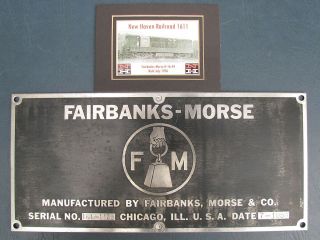 Fairbanks Morse H - 16 - 44 Builders Plate Haven Railroad Diesel 1611