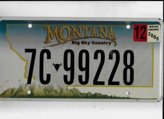 Montana Passenger 2008 License Plate " 7c 99228 " Natural Flathead