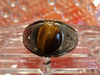 Vintage Mens Tiger Eye Stone Ring 14k Gold Filled Scrap Or Restoration Sz 11