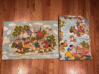 Vintage Disney Snow White Seven Dwarfs Twin Flat Sheet,  Pillow Case Vtg 80s