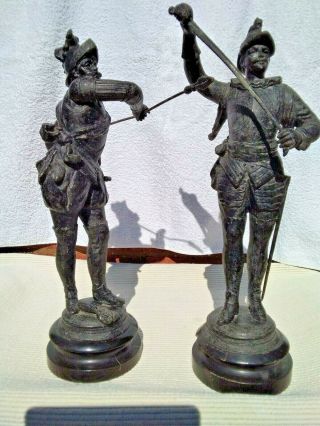 Pair Antique Spelter Metal Figurines - Spanish Conquistadors Soldiers Officers