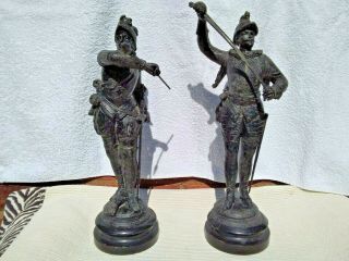 PAIR ANTIQUE SPELTER METAL FIGURINES - SPANISH CONQUISTADORS SOLDIERS OFFICERS 2