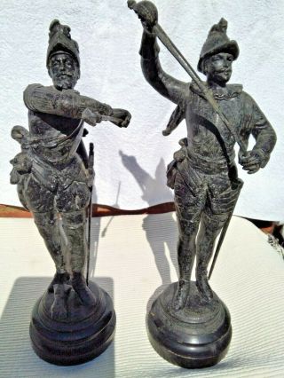 PAIR ANTIQUE SPELTER METAL FIGURINES - SPANISH CONQUISTADORS SOLDIERS OFFICERS 3