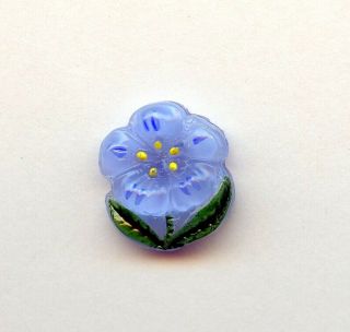 Vintage - - Realistic Glass Button - - Light Blue Painted Flower Moonglow - - 9/16 "