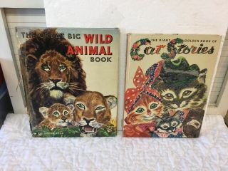 Vintage 1953 The Giant Golden Book Of Cat Stories & The Great Big Wild Animal