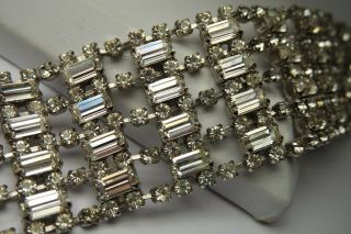 VINTAGE 80 ' s 9 ROW ICE CLEAR CRYSTAL RHINESTONE BRACELET /SILVER TONE/ BAQUETTE 2