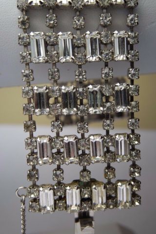 VINTAGE 80 ' s 9 ROW ICE CLEAR CRYSTAL RHINESTONE BRACELET /SILVER TONE/ BAQUETTE 3