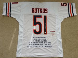 Dick Butkus Signed Auto Chicago Bears White Stat Jersey Jsa Autographed