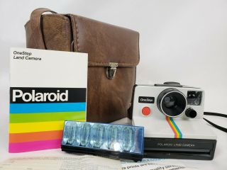 Vintage Polaroid One Step Rainbow Instant Land Camera With Flashbar And Case