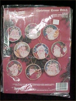 Vintage Janlynn Counted Cross Stitch Kit Christmas Santa Ornaments 1993