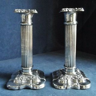 Large Pair Solid Silver Corinthian Column Candlesticks B 