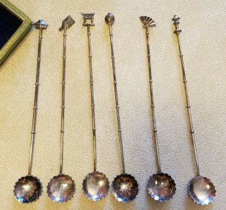 Vintage Set Of 6 Japanese 950 Sterling Silver Iced Tea Mixing Spoons Asian