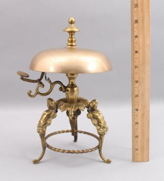 Large 19thc Antique Victorian Gilded Brass Nude Women Hotel Service Counter Bell
