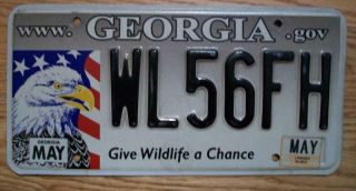 Single Georgia License Plate - 2010 - Wl56fh Give Wildlife A Chance - Eagle