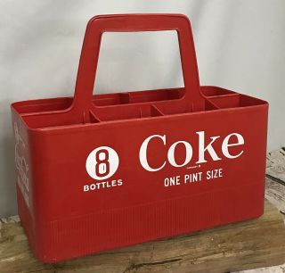 Vintage Coca Cola Coke Red Plastic Carrier Caddy 8 - 16 Oz.  Half Quart Pint Bottle