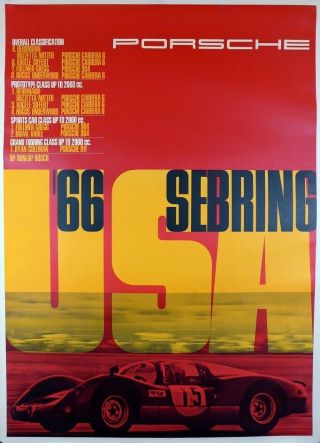 Porsche Factory Poster 12 Hours Sebring 1966 906 & Linen Mounted
