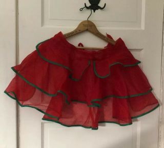 Vintage Organdy Christmas Apron Circle Skirt Ruffles Women Young Girl