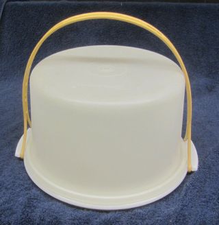 Vtg Tupperware White Cake Saver Carrier Taker Harvest Gold HANDLE 684 3