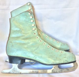 Rare & Cute Vintage Size 8 Turquoise Truline Custom Figure Skates Canada