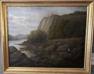 E.  L.  Kinloch Antique 19th Century Framed Oil On Canvas Painting,  Cows Castle