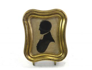 Antique 19th Century Hand Painted Miniature Portrait Silhouette Of A Clergy Man