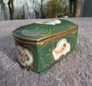 Finest Antique 19thc Sevres Style French Porcelain Cherub Box - Snuff / Trinket