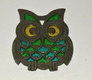 Vintage Owl Trivet Cast Iron Retro Metal Kitchen Hot Plate Holder Primitive 6 "