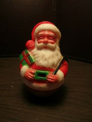 Vintage Christmas Hard Plastic Santa Claus Toy - Roly - Poly - Rattle - 1963
