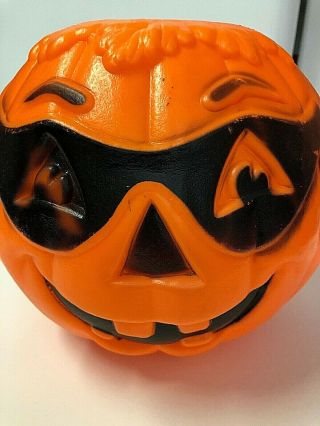Vintage Blow Mold Plastic Pumpkin Jack O Lantern Halloween Light - Up Bucket