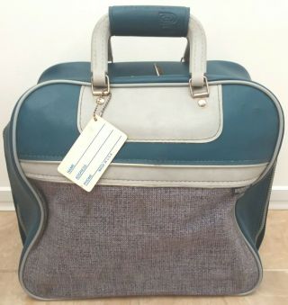 Vintage Brunswick Blue And Grey Vinyl Bowling Ball Bag With Fabric Detail