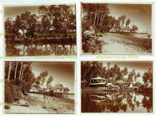 Albumen Photos Huts Etc Singapore Malaya / Straits Settlements Vintage C.  1930