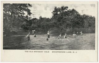 1936 Vintage Postcard Swartswood Lake Jersey Swimming Hole; Sussex County Nj