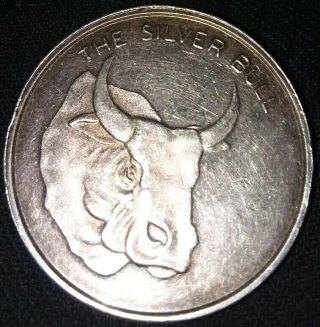Vintage 1oz.  Silver Coin " The Silver Bull " W/ Bear On Back Stock Market Exchange