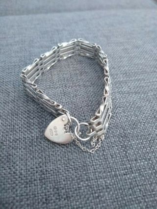 Vintage 1978 Sterling Silver 4 Gate Bracelet With Heart Padlock And Safety Chain