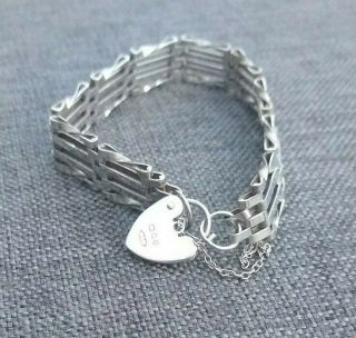 Vintage 1978 Sterling Silver 4 Gate Bracelet with Heart Padlock and safety chain 2
