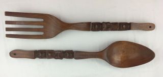 Vintage Giant Fork And Spoon Wall Decor Tiki Totem 22 " Carved Wood Wooden