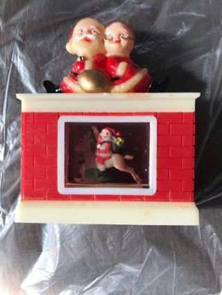 Rare Vintage Santa Mrs Claus Fireplace With Santa On Reindeer Hong Kong 8827