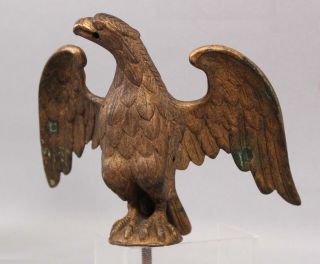 Antique Early 20thc Gilded Brass American Flag Eagle Flagpole Topper Statue