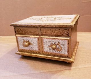 Vintage Wood Florentine Style Musical Jewelry Box Japan