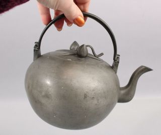 Authentic 19thc Antique Signed Chinese Qing Period Pewter Teapot,