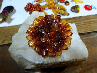 Large Vintage Natural Baltic Amber Hand Crafted Brooch