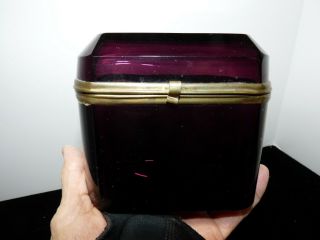 Antique French Purple Amethyst Jewelry Casket Cut Polished Beveled Glass Paneled 3