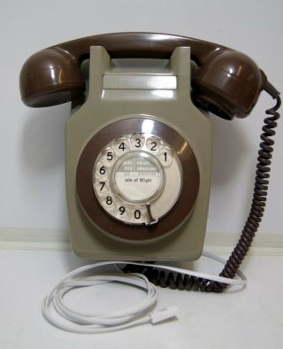 Vintage 80s Rotary Dial Wall Telephone Retro Brown Home Phone Gpo / Bt