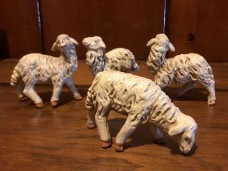 4 Vintage Made In Italy Nativity Sheep Plaster