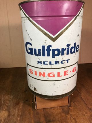 Vintage Gulf 5 Quart Motor Oil Can Metal Empty Gulfpride Select