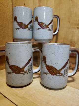 Vintage Road Runner Cactus Design Set Of 4 Otagiri Hand - Painted Cup Mug