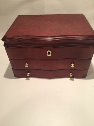 Vintage Mele Wood Jewelry Box Valet Organizer 2 Drawer,  Lined Compartment