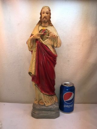 Vtg 1940 - 50’s? Chalkware Jesus Sacred Heart Religious Praying Figurine Statue