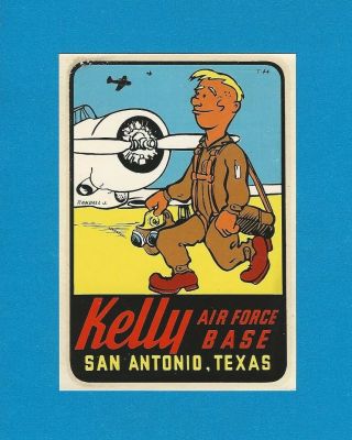 Vintage 1950 Airman " Kelly Air Force Base " San Antonio Texas Decal Art